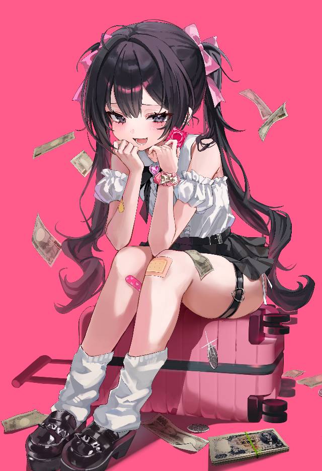 女孩子, 大腿, 双马尾, 原创, 原创, young girl, sickness, black hair, thighs