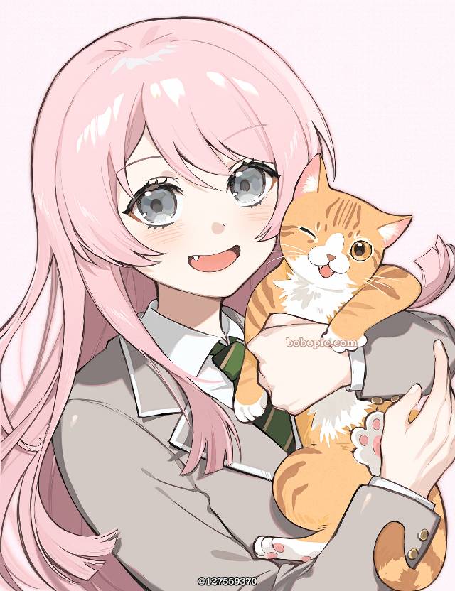 一张猫,BanGDream,粉色头发,千早爱音,美少女,bandoriart,猫和女孩,MyGO!!!!!绘画图片