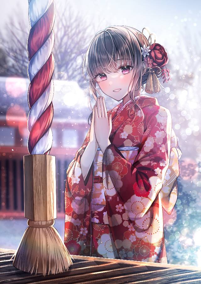 shinto shrine, 初诣, snow, furisode, 原创, 女孩子