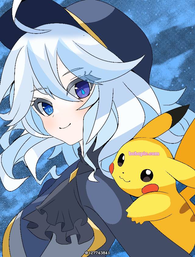 芙卡洛斯, 皮卡丘, 芙宁娜, 线稿, 跨界作品, Genshin Impact, 精灵宝可梦