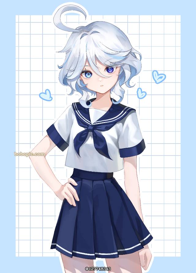 芙宁娜, Genshin Impact, 女孩子, 芙宁娜（原神）, uniform, 水手服, 插画