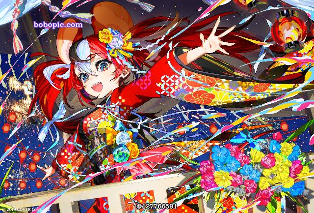 Hakos Baelz, Hololive, kimono dress, mouse ears, 锯齿牙, Virtual YouTuber 5000+ bookmarks, 挑染