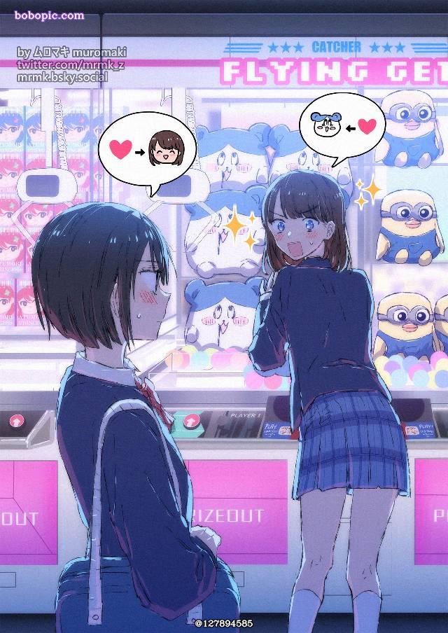 原创, yuri, 原创, 原创百合, 女高中生, claw machine, handsome girl