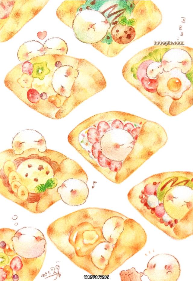 crepe, ghost, 食物, transparent watercolor, 彩色铅笔, 原创, 原创, 手绘