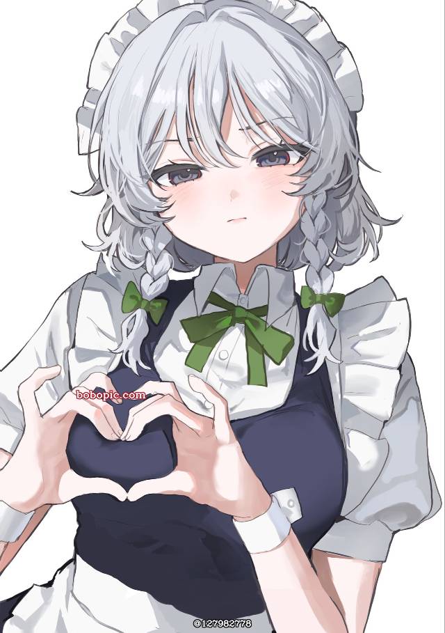 一张咲夜小姐,巨乳长,十六夜咲夜,双手比心,东方project,东方Project绘画图片