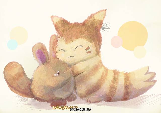 一张pokemon,Sentret,豪华,毛绒公仔,CLIPSTUDIOPAINT,二次创作,毛茸茸,精灵宝可梦,大尾立,尾立绘画图片