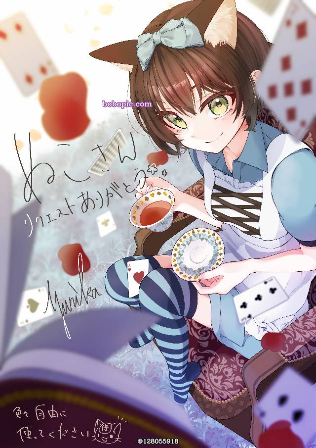 MediBang Paint, 原创角色, 女孩子, skeb commission, 兽耳, cat ears, 爱丽丝梦游仙境, knee-high