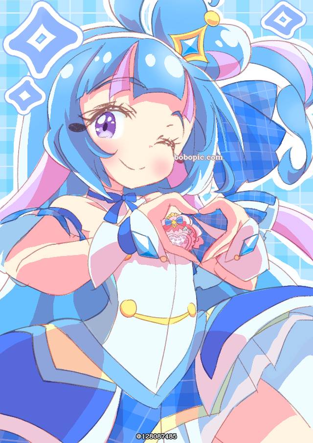 Cure Wink, blue Cure, 双手比心, 抛媚眼