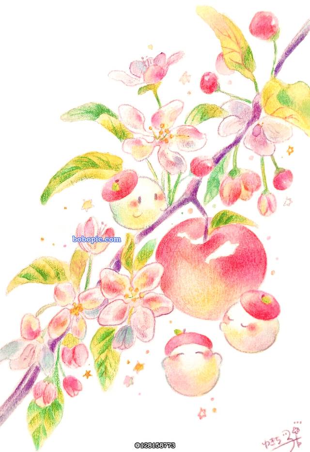 fruit, apple, 食物, ghost, transparent watercolor, 彩色铅笔, 原创, 原创, 手绘