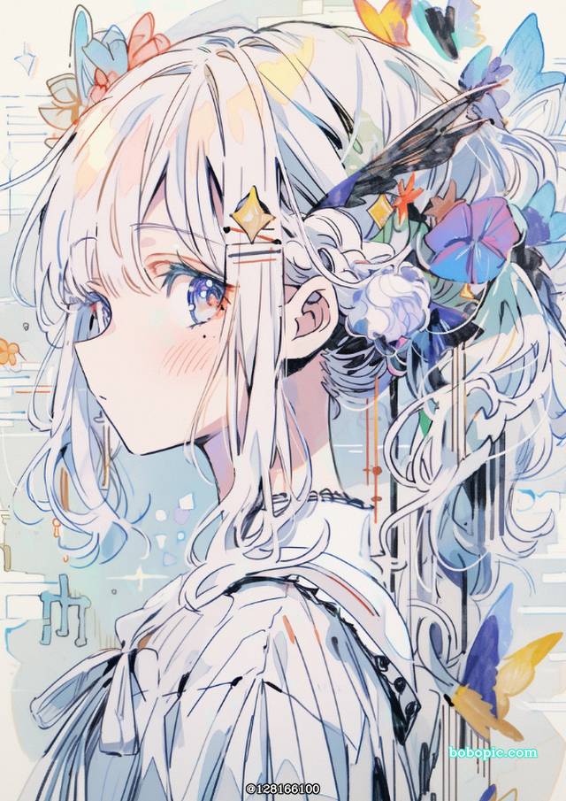 蓝, aqua, white, sketch, 原创, 女孩子, 插画