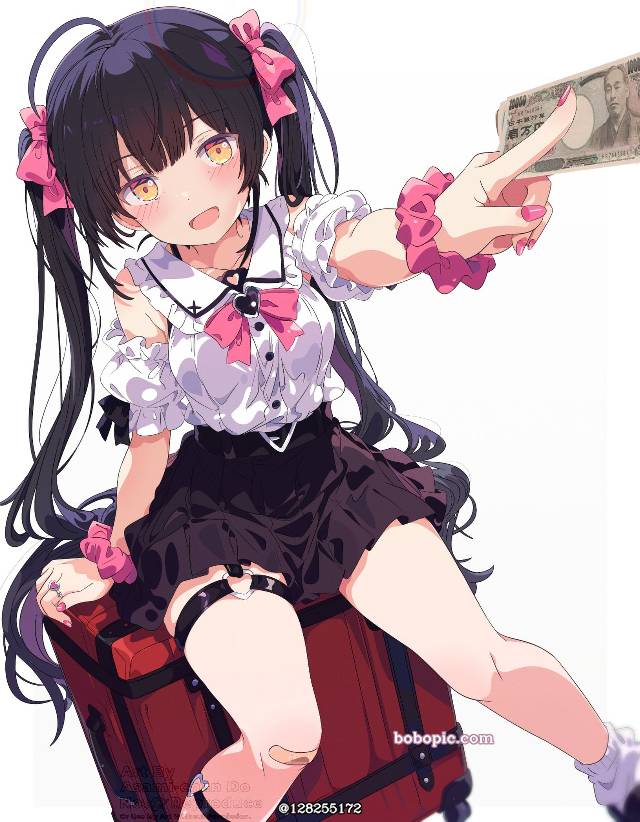 双马尾, 大腿, young girl, black hair, thighs