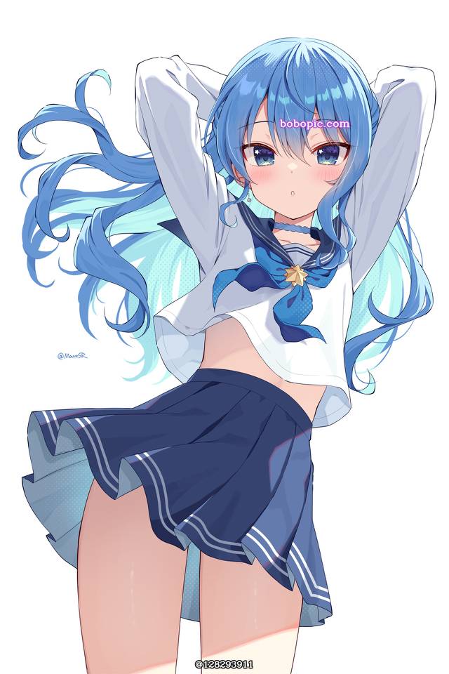 Hololive, Suisei Hoshimachi, 虚拟主播, Hoshimachi Suisei fanart, 魅惑的大腿, Virtual YouTuber 1000+ bookmarks, 水手服