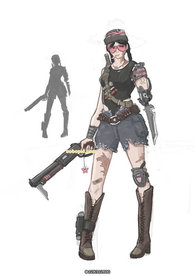 一张角色设计,小女孩,二次元,动画,枪绘画图片