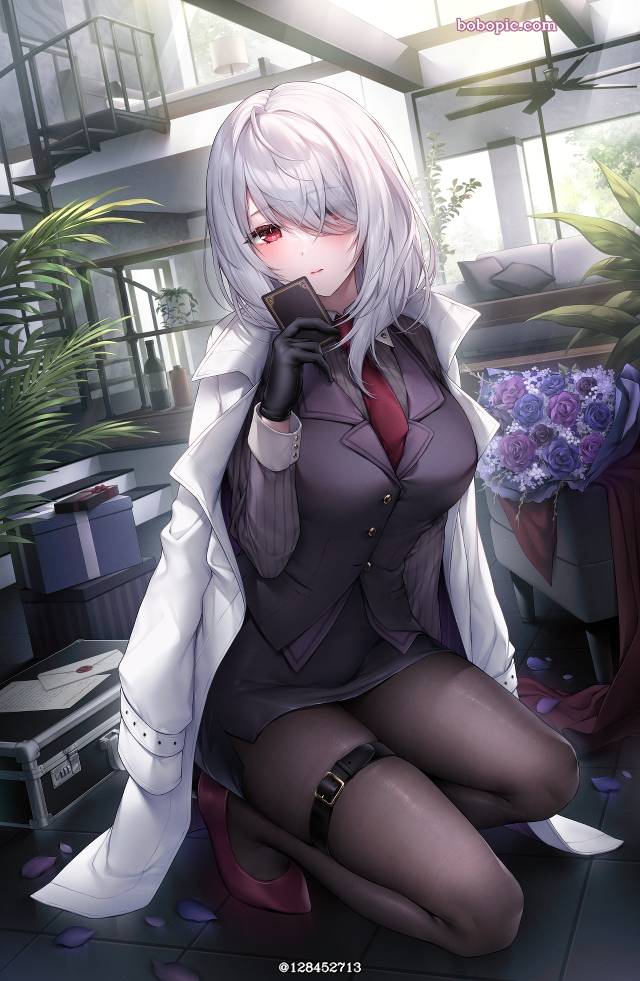 原创, 女孩子, 我家孩子, 白发, 银发, silver hair and red eyes, 黑裤袜