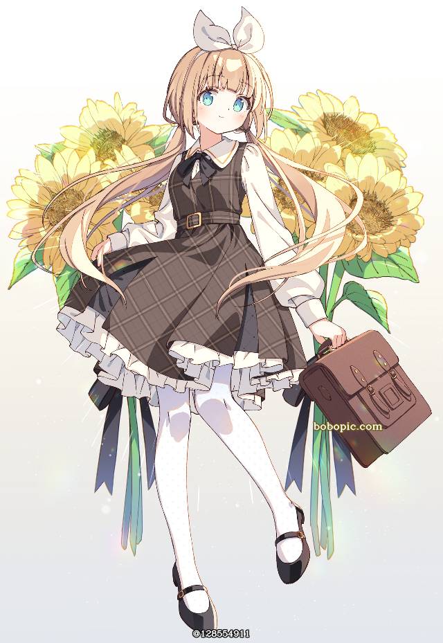 女孩子, 原创, 金发, 向日葵, 背心裙