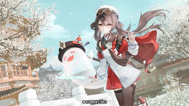 一张胡桃,宿雪桃红,残雪中绽放的红色,原神,少女,原神风景,雪,小女孩绘画图片