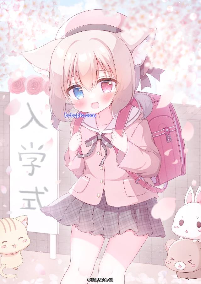一张小学书包,兽耳,奥德爱,异色瞳,入学式,大腿,小女孩,吉祥物绘画图片