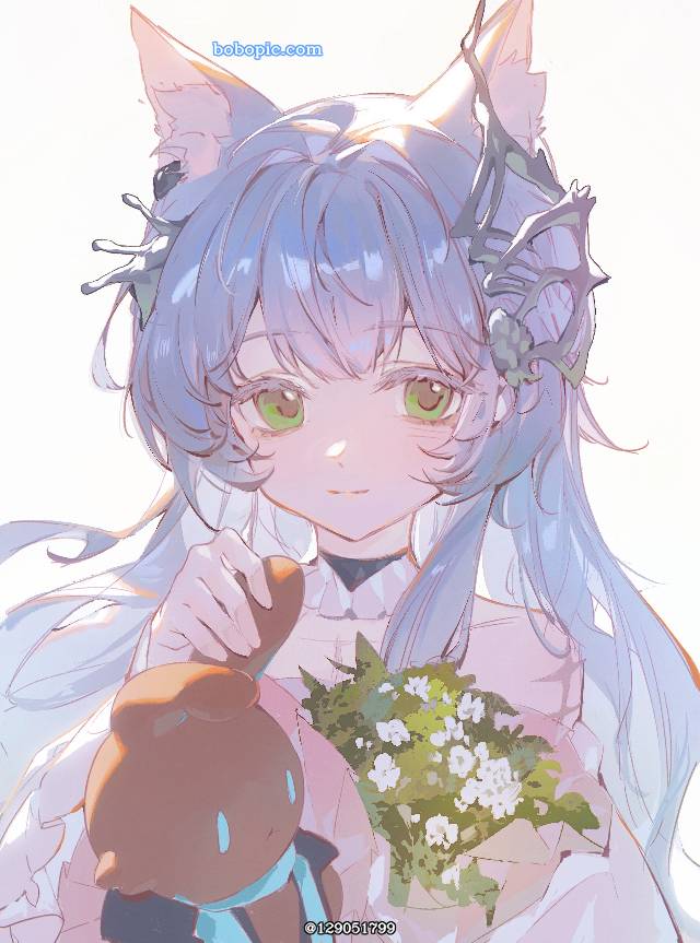 一张翠眼,毛绒公仔,小女孩,明日方舟,猫耳,迷迭香,豪华绘画图片