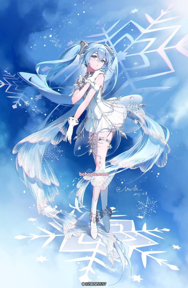 初音未来, snow, sky, 插画
