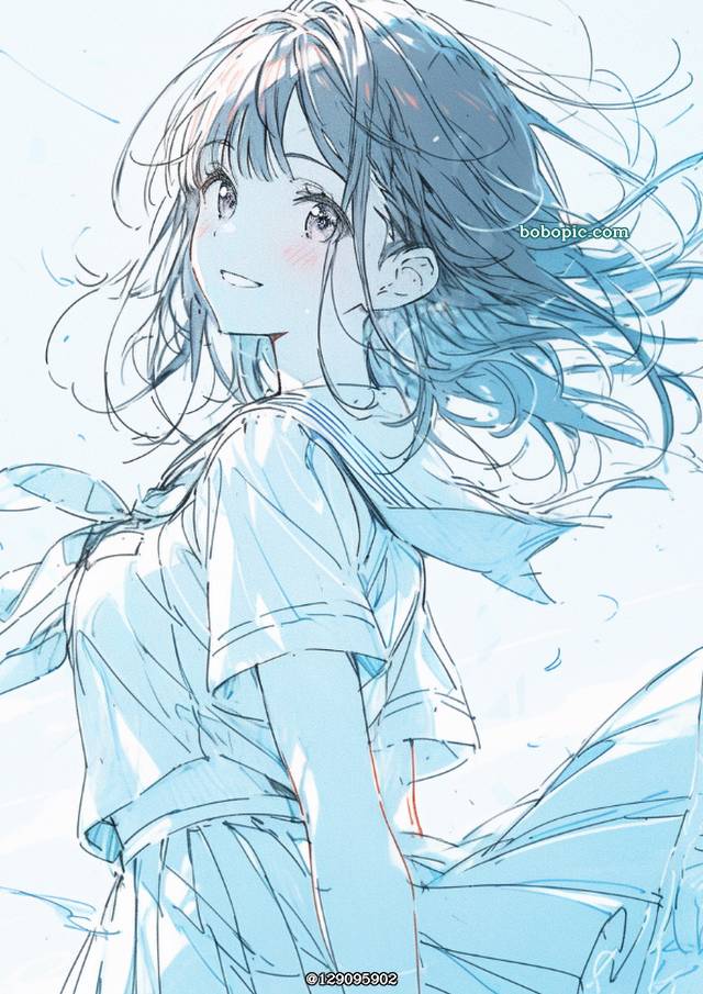原创, spring, youth, 女孩子, 蓝, 线稿, sketch, 插画