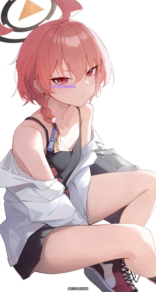 Mikan Neru, 女孩子, thigh, uniform, 脱到一半, 碧蓝档案, ahoge