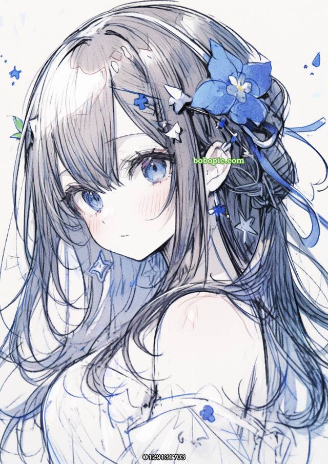 约会, 线稿, flower, 原创, 蓝, 插画