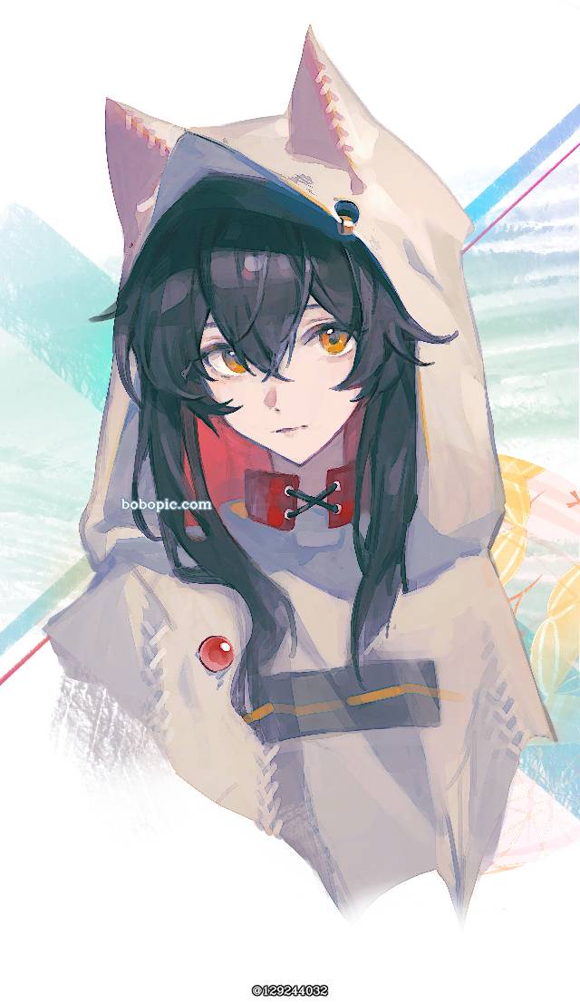 一张连帽衫,黑发,小女孩,明日方舟,兽耳,德克萨斯绘画图片