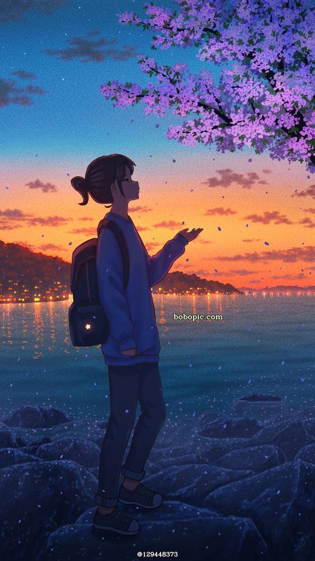 原创, 原创, 女孩子, sky, 云, background, 风景, 樱
