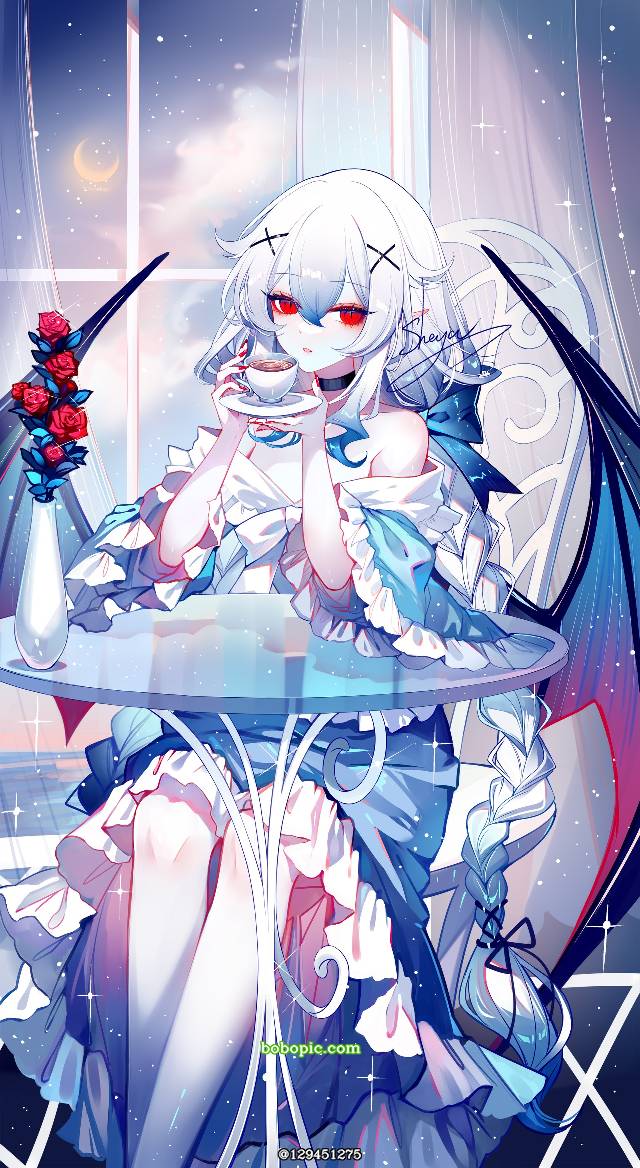young girl, 白发, 原创, 女孩子, red eyes, 吸血鬼, 原创, Elegant