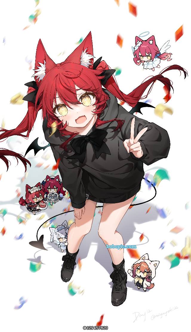 一张佐仓双夜,兽耳,小女孩,金瞳,红头发,翅膀,狐耳,原创,狐狸绘画图片