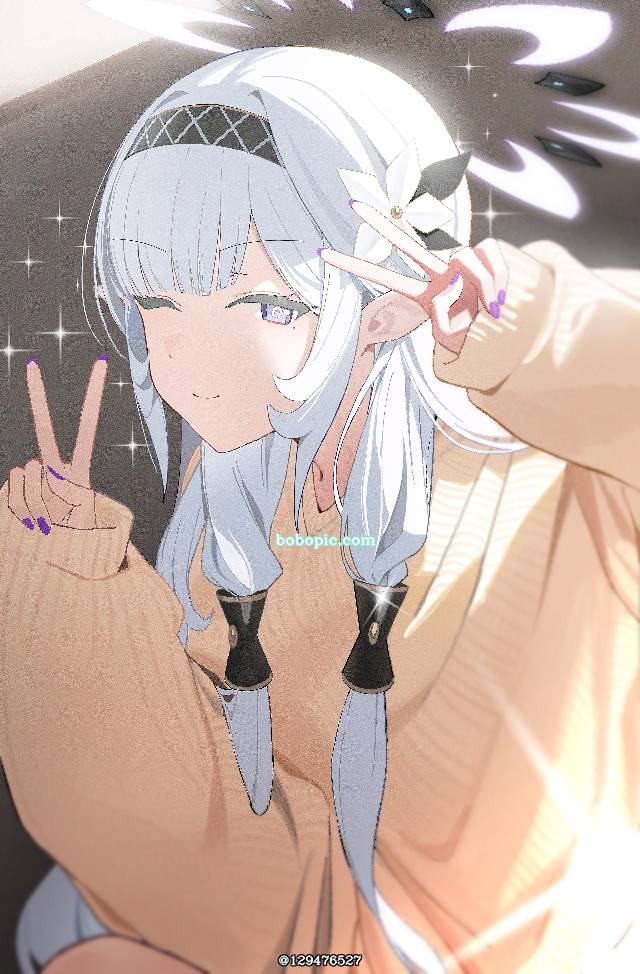碧蓝档案, 明星日鞠, 精灵耳, casual clothes, 双手V手势