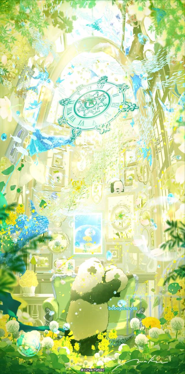 原创, 风景, Clover, panda, background, 原创, 插画
