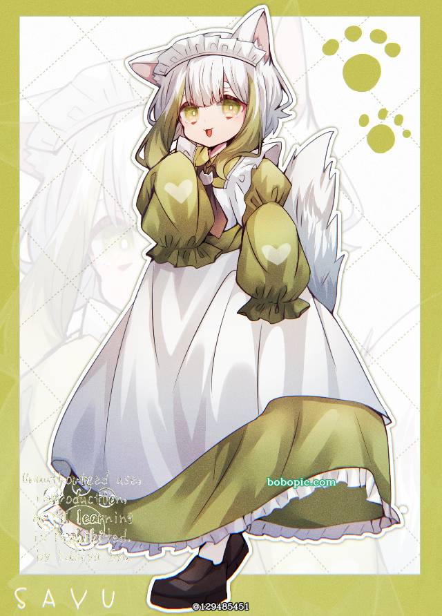 原创, 女仆, cat ears, 原创, 白发, 原创