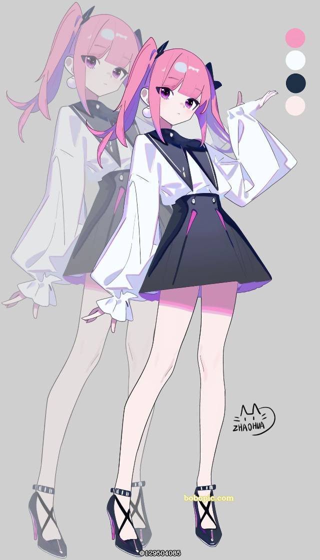 一张立绘,少女,小女孩,粉色绘画图片