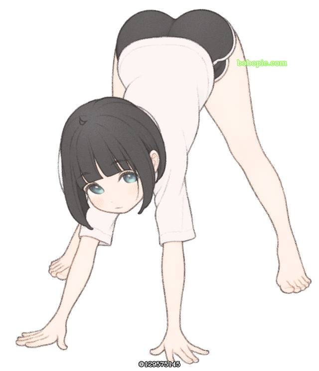原创, 女孩子, black bob hair, stretch, 热裤