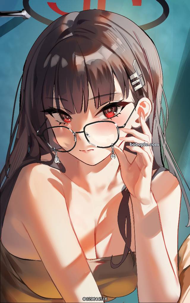 一张调月莉音,赤目,眼镜,蔚蓝档案绘画图片