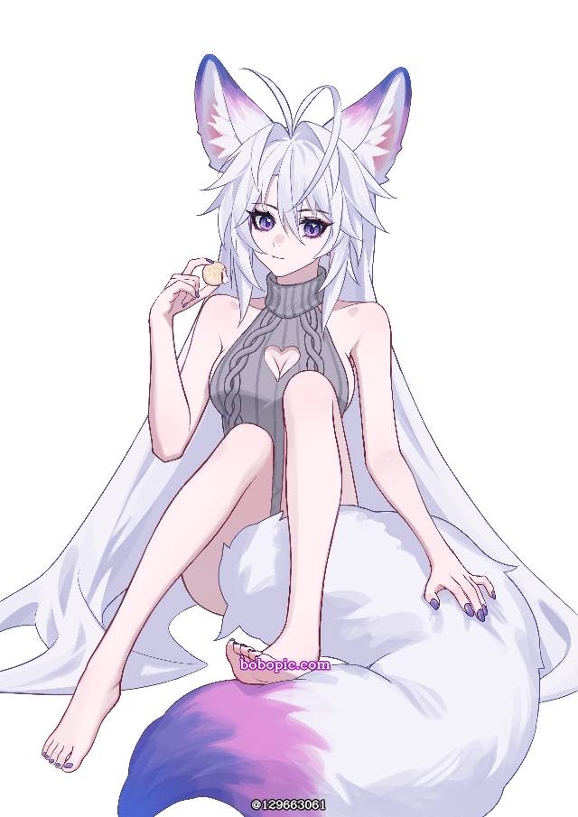 女孩子, fox ears, 白发, 100 Day Challenge, 裸足脚底