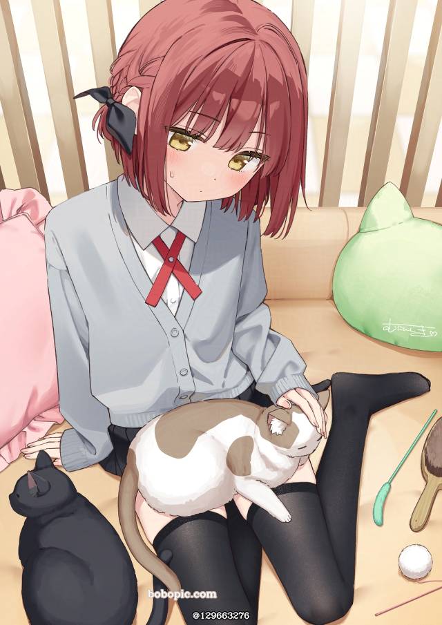 女孩子, uniform, 原创, cat and girl
