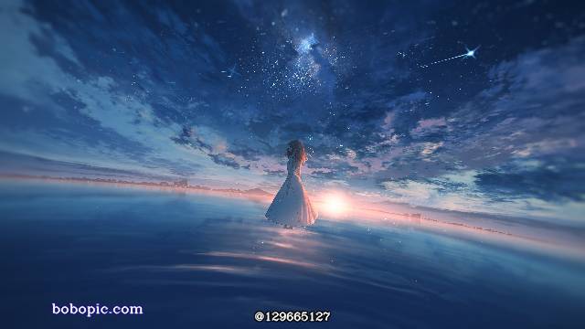background, 风景, mouse drawing, young girl, starry sky, 云, sunrise