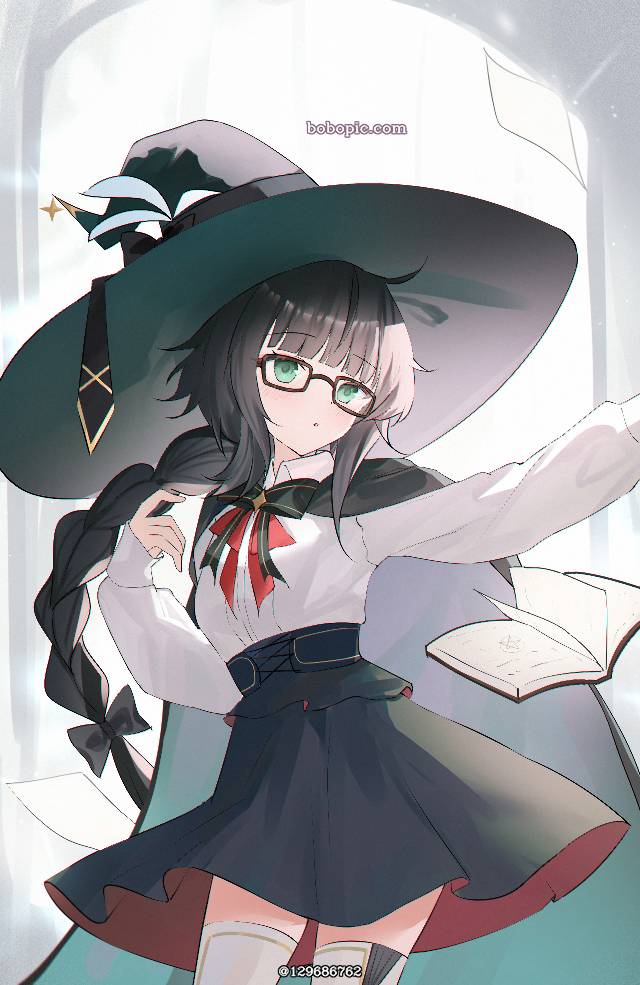 小女孩,眼镜,魔女帽子,麻花辫,黑发图片