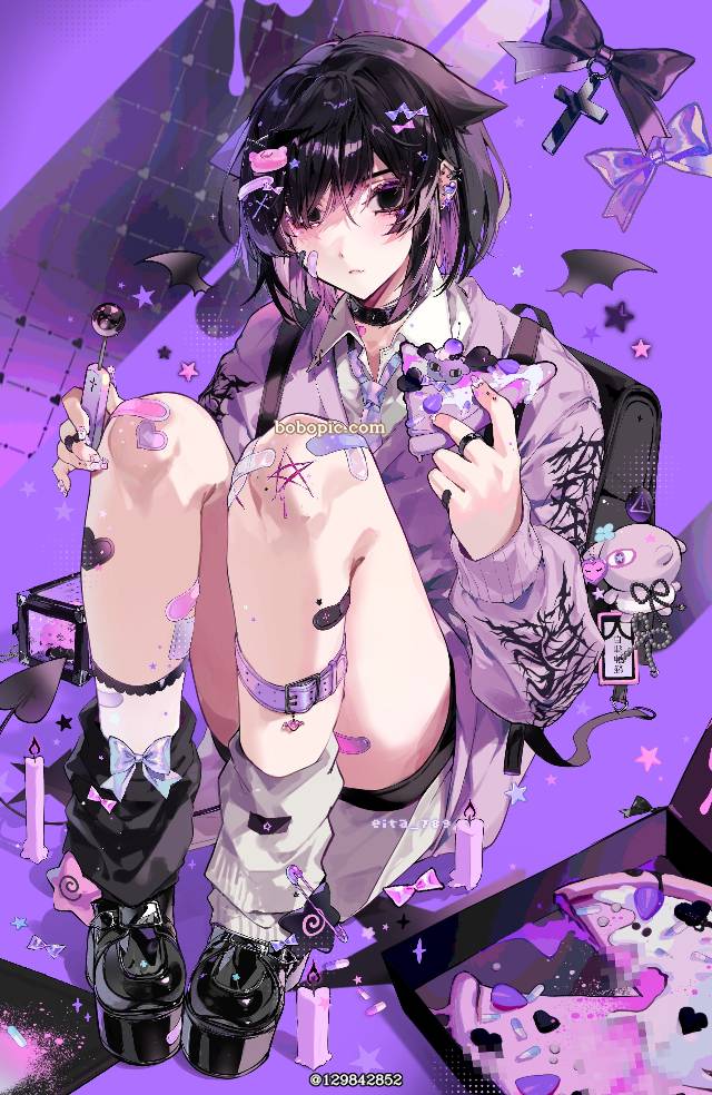 原创, 恶魔, 男孩子, 项圈, 黑发, 穿洞, inner color, 靴子, pizza