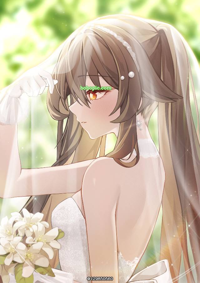 Genshin Impact, Hu Tao (Genshin Impact), Hu Tao, 新娘, marriage, 婚纱, 双马尾, 原神1000收藏