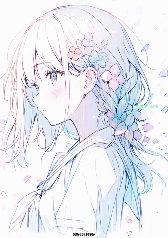 线稿, sketch, flower, 女孩子, 原创, 插画