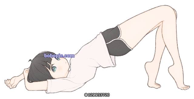 原创, 女孩子, leg, 热裤, 赤脚, stretch