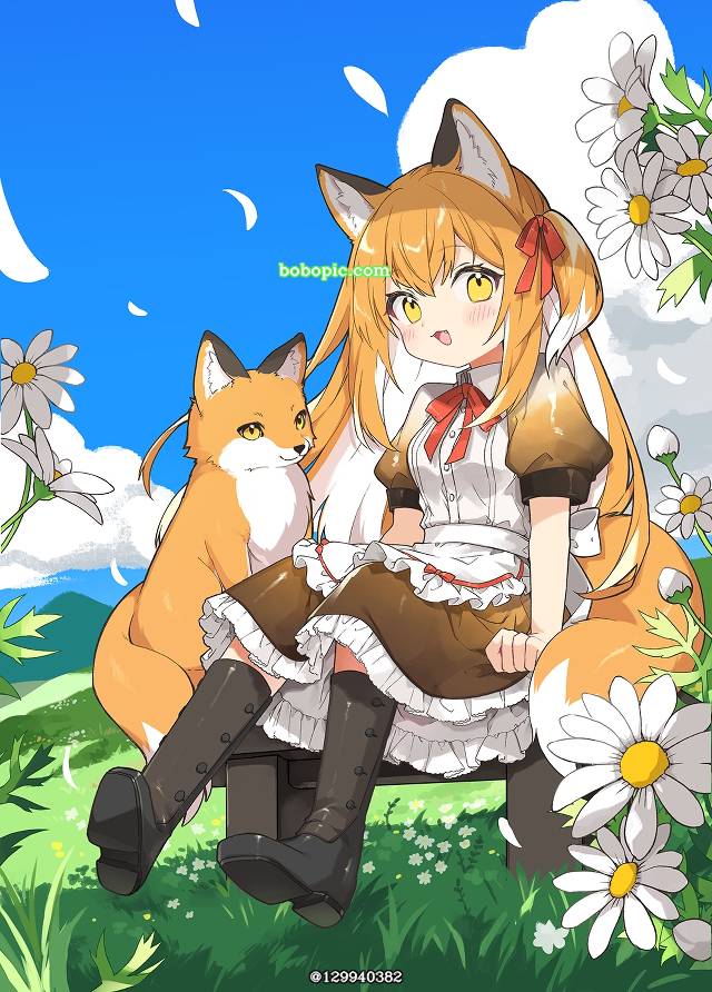 女仆装, 女孩子, 原创, fox ears, 靴子