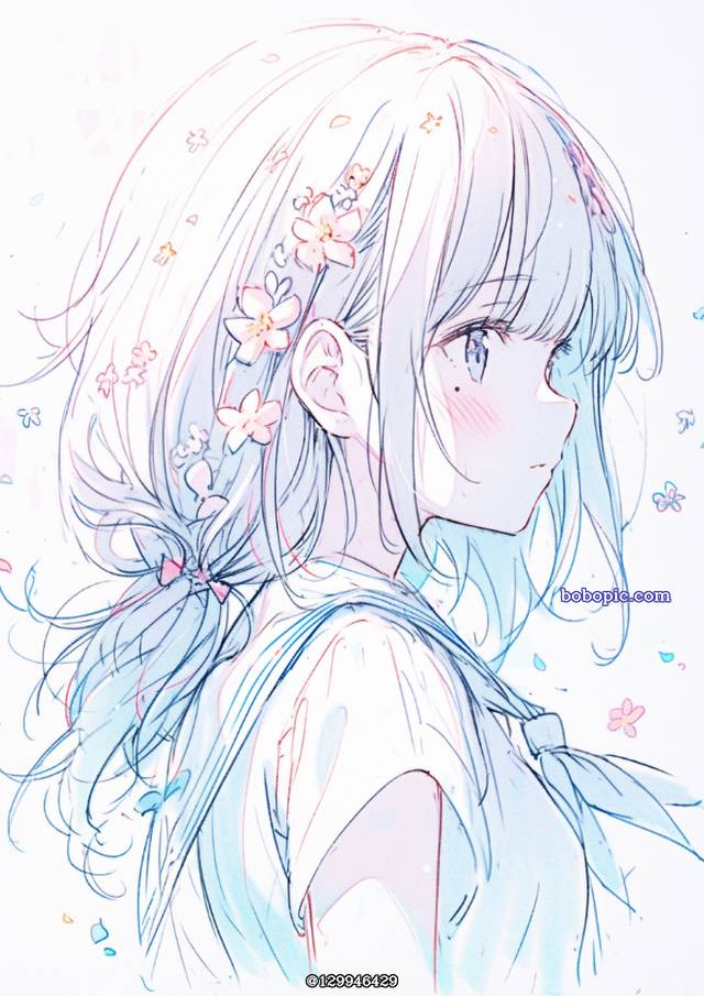 flower, 女孩子, 插画, 原创