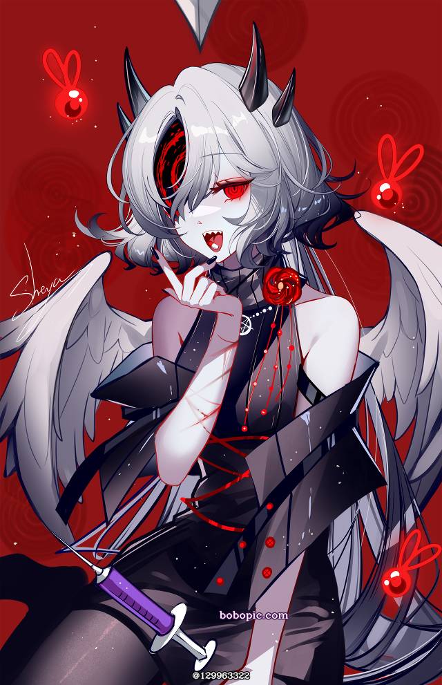 女孩子, 原创, red eyes, 恶魔, 涂鸦, 原创