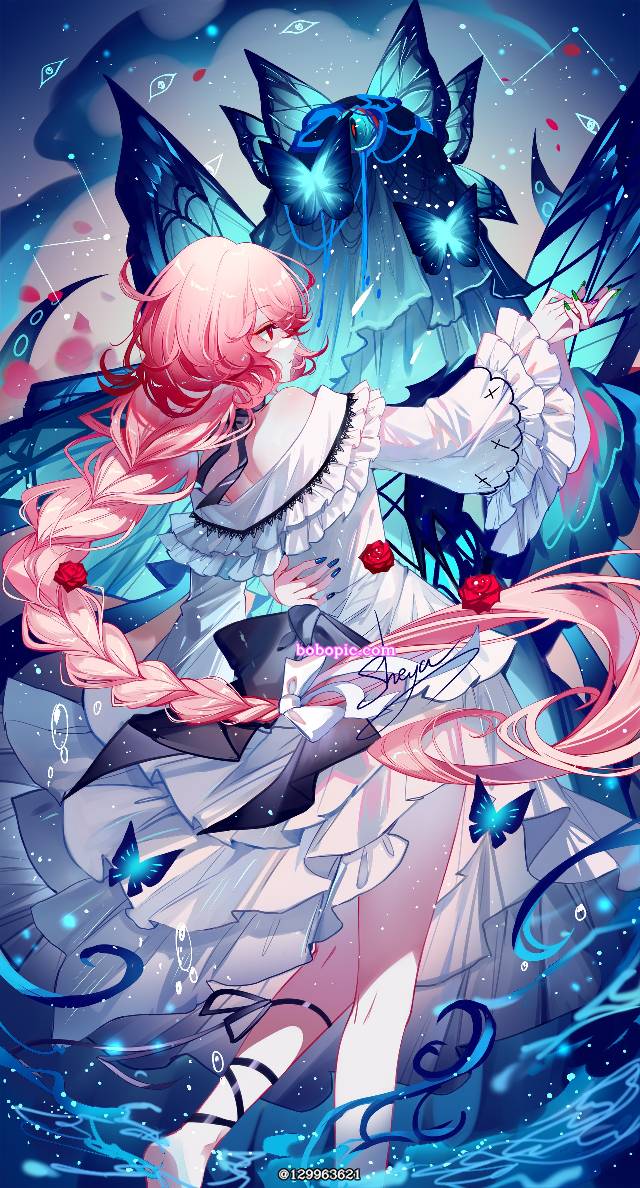 女孩子, 原创, red eyes, young girl, 原创, 蝴蝶