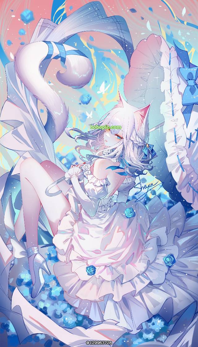女孩子, 原创, 白发, cat ears, angel, cat, young girl, 原创, 白皮肤