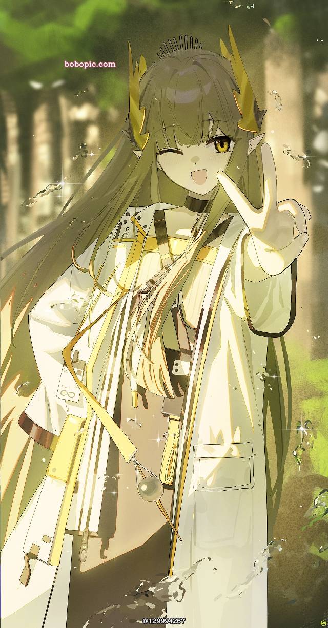 明日方舟, Arknights, 缪尔赛思（明日方舟）, 抛媚眼, peace sign, smile